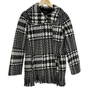 ELLEN REYES check plaid fringe blazer soft fleece classic woman’s size PL preppy
